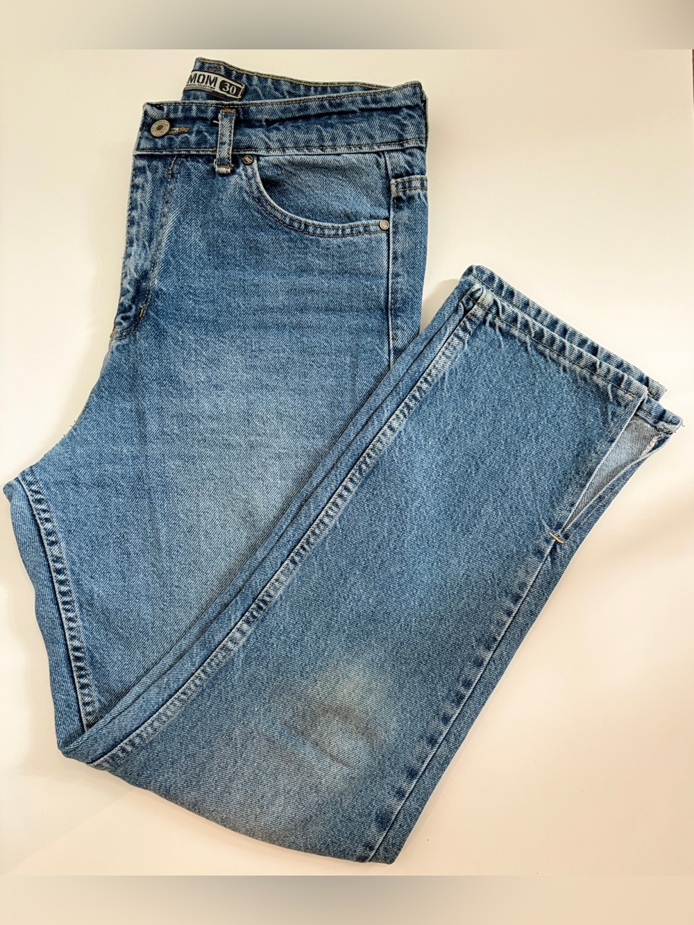 Jean Shop Mom Jeans High Waisted Split Hem Blue Denim Size 30